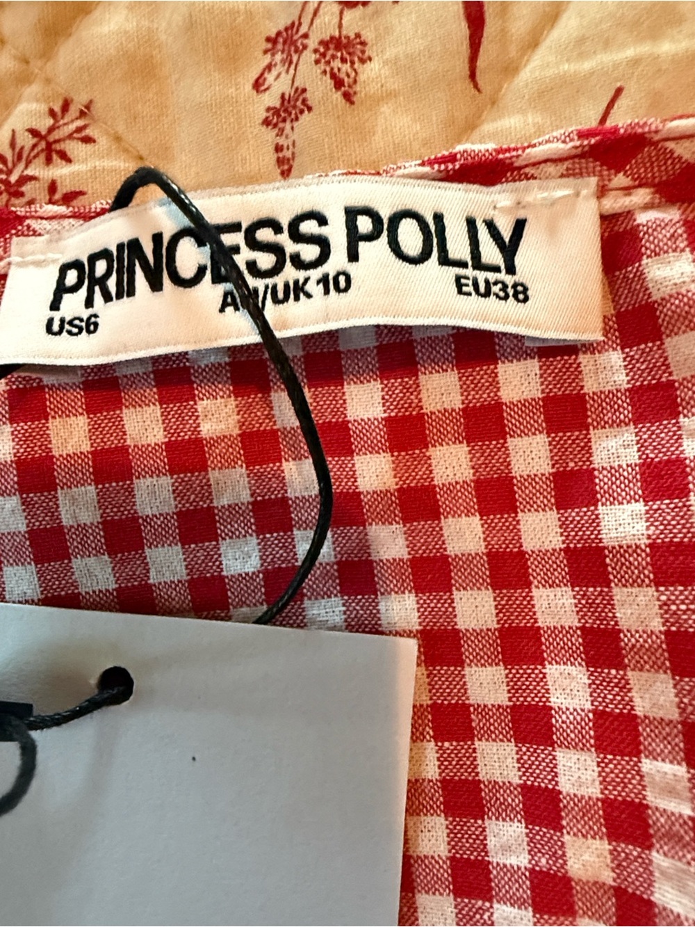 Princess Polly Red Gingham Smocked V-Neck Crop Top - Picture 3 of 5